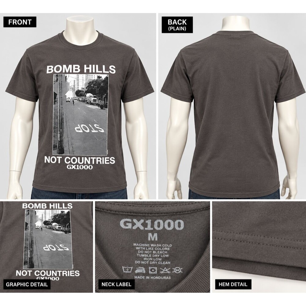 GX1000 Bomb Hills Not Countries T Shirt Mens M Charcoal Skateboarding Tee